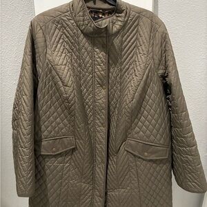 Talbots Quilted Coat - women’s plus petite. Olive Green with leopard lining